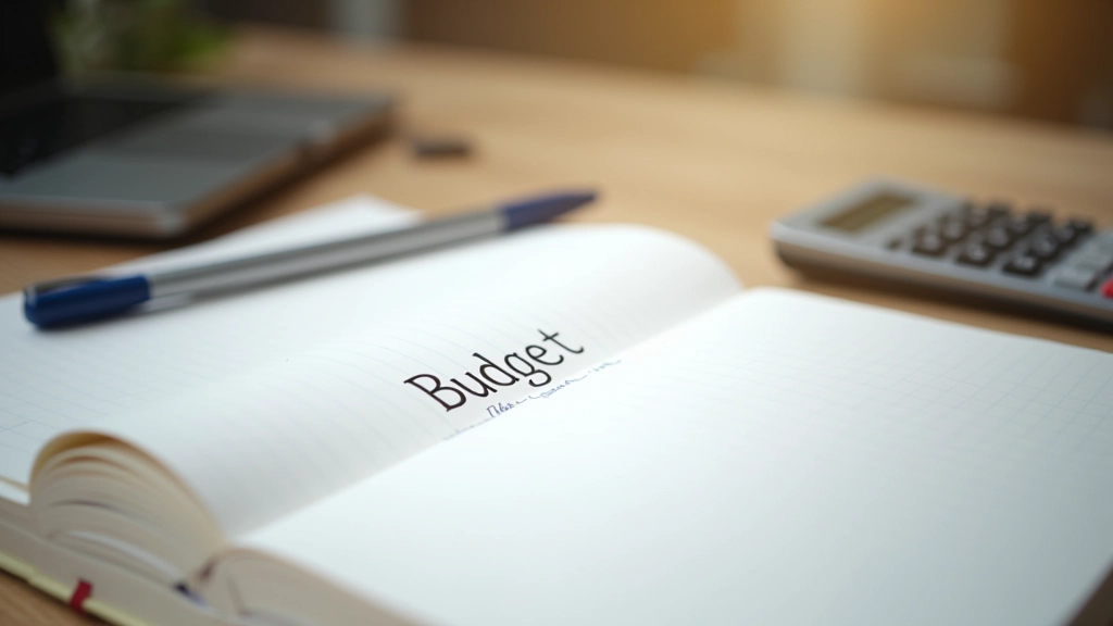 Notizbuch mit handschriftlichen Budgetplänen und Stift auf Tisch